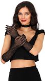 FIESTAS GUIRCA Zwarte mesh handschoenen met steentjes, 30 cm
