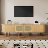 Meuble TV, 180x40x40 cm, ovale, design rotin, avec 2 portes et 2 portes coulissantes, en MDF, pour téléviseurs jusqu'à 75 pouces