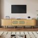 Meuble TV, 180x40x40 cm, ovale, design rotin, avec 2 portes et 2 portes coulissantes, en MDF, pour téléviseurs jusqu'à 75 pouces