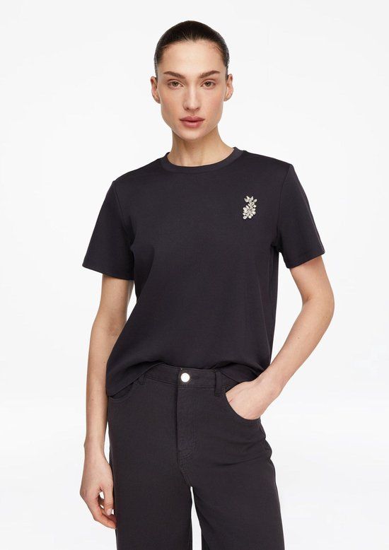 comma T-shirt navy katoen ronde hals korte mouw 44