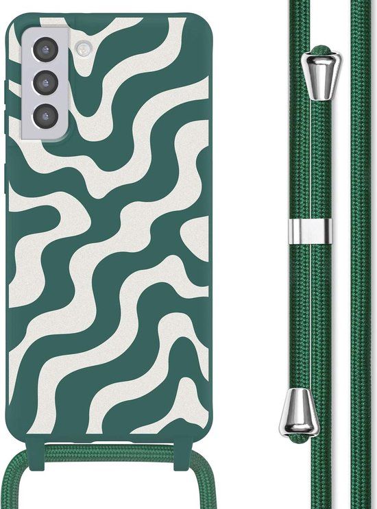 iMoshion Hoesje Samsung Galaxy S21 Plus - Siliconen Back Cover met Koord - Petrol Green Groovy