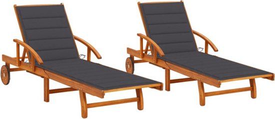 vidaXL Ligstoelen 2 st met kussens massief acaciahout