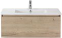 BES LED Frozen Badmeubelset 100 cm - Greeplijst in Kleur - Natuur Eiken - Keramische Wastafel Wit 1 Kraangat