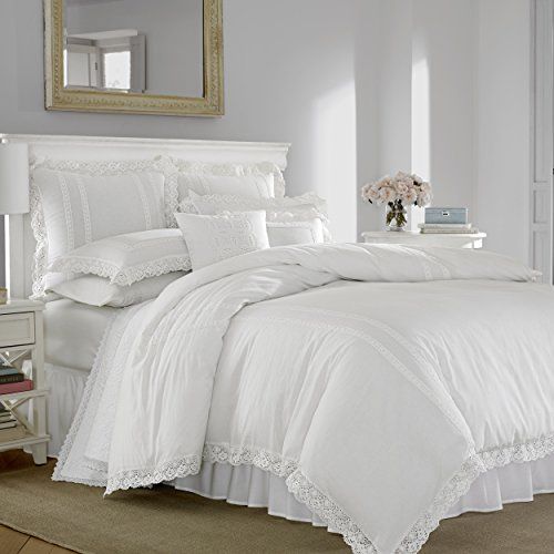 Laura Ashley - Twin dekbedovertrekset, omkeerbaar katoenen beddengoed met bijpassende sham, lichtgewicht woondecoratie voor alle seizoenen (Annabella wit, twin)
