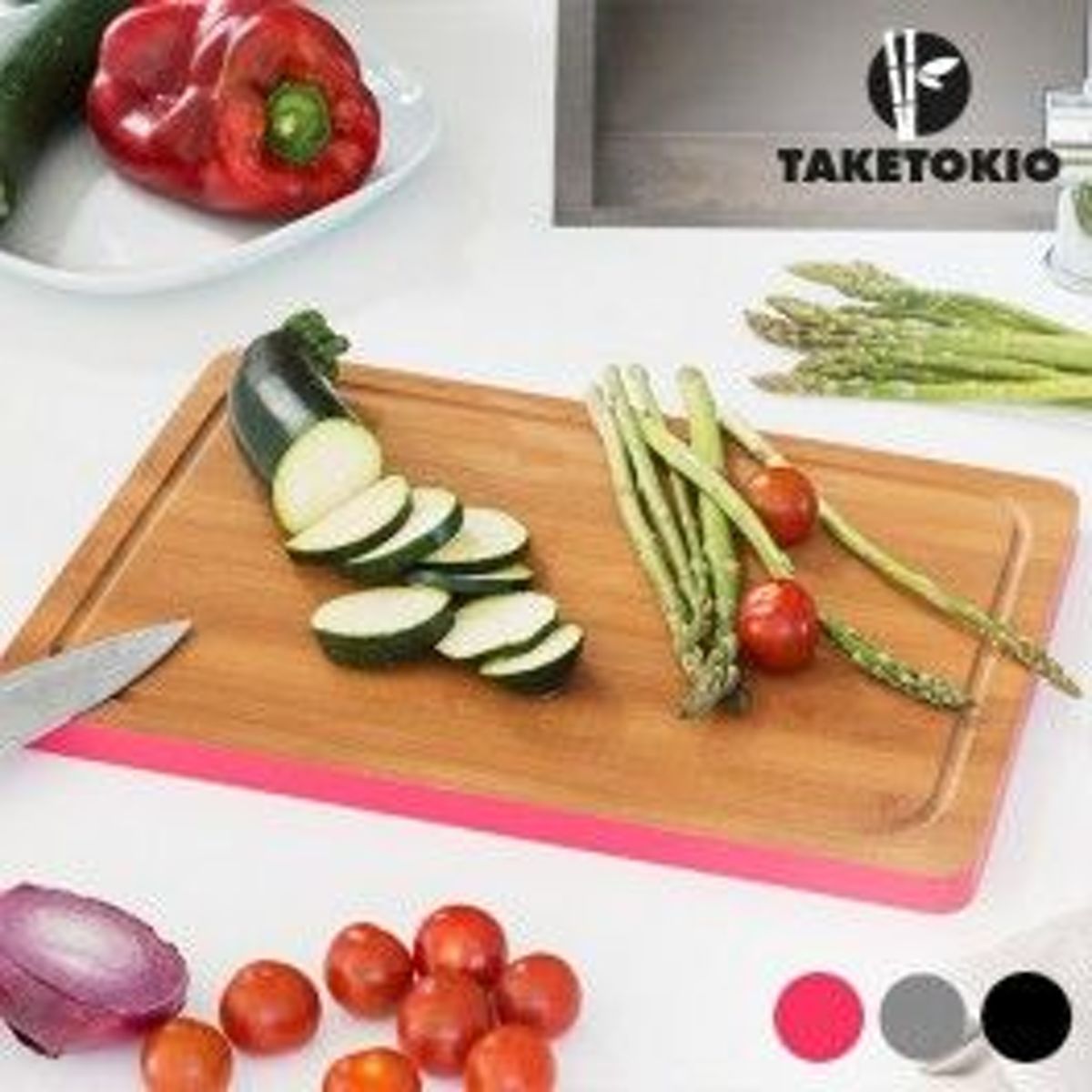 taketokio Bamboe Snijplank rechthoekig - Rode zijkant