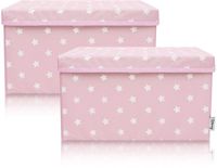 Merkloos Set van 2 opbergdozen voor kinderen, 37 x 25 x 21 cm, roze ster