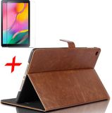 iCall Samsung Galaxy Tab A 10.1 (2019) Hoes + Screenprotector - Lederen Book Case Smart Cover - Okerbruin
