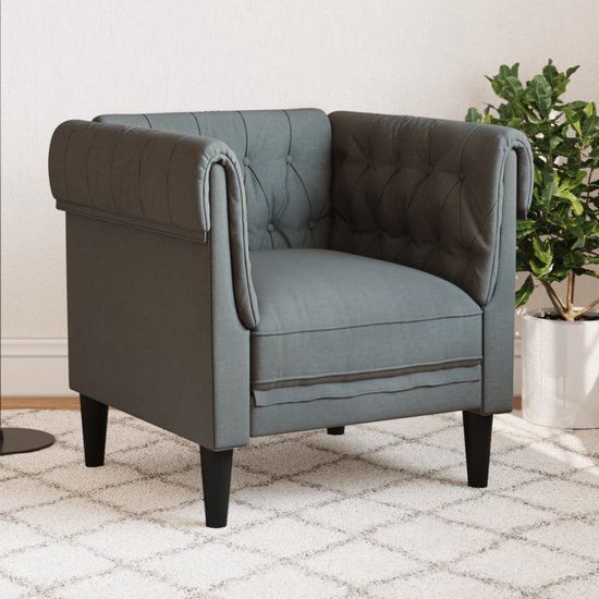 vidaXL Fauteuil Chesterfield-stijl stof donkergrijs