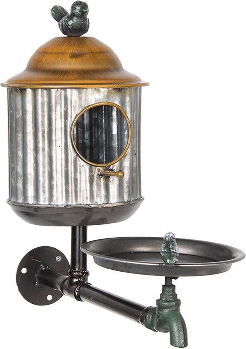 Clayre & Eef Vogelvoederhuisje - Grijs Metaal - 39x16x37 cm - Rond