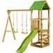 Kangui Aire De Jeux Bois Walli 90 – Toboggan 175 cm – 2 balançoires – Mur d'escalade avec 4 pierres – Certifié PEFC