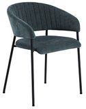 AC Design Furniture Anna Eetkamerstoelen, set van 2, zachte eetkamerstoelen met chenille-effect, keukenstoelen, lounge eetkamerstoelen met armleuningen, donkerblauwe gestoffeerde stoelen met zwarte metalen poten