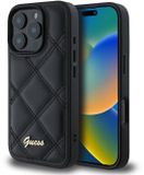 Étui adapté pour Apple iPhone 16 Pro - Housse arrière matelassée gonflée avec logo en métal - Noir