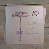 witte WHITE COTTON CARDS Verjaardagskaart voor 80e verjaardag, handgemaakt, "Happy Lovely Grandma"