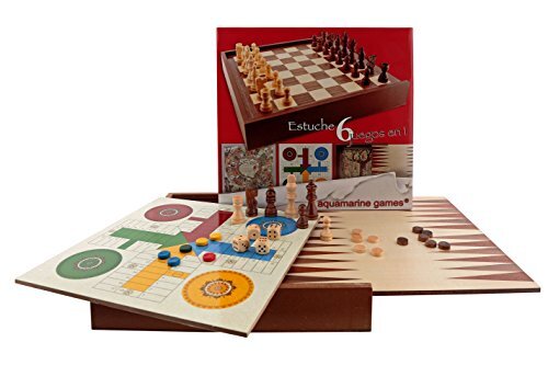 Aquamarine Games - 6 klassieke spellen: schaak, dames, backgammon, goca, patches, ladder (CP030).
