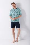 Hajo heren shortama turquoise blokjespatroon