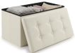 Edihome Opvouwbare opbergpoef met stoffen deksel, 38 x 76 x 38 cm, opbergdoos, multifunctionele bank, voetensteun, woonkamer, make-uptafel (wit)