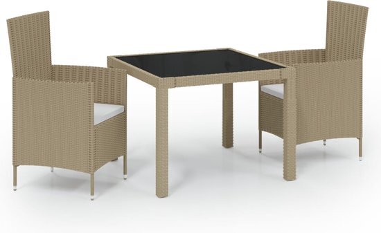 vidaXL 3-delige Tuinset met kussens poly rattan beige