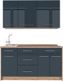 Vicco Eenpersoonskeuken Fame-Line, Donkerblauw hoogglans/Goudkleurig Eiken, 150 cm