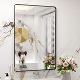 WEER Zwart Ingelijste Badkamerspiegel 61 x 71 cm (61 x 76 cm) Afgeronde Rechthoek Matzwarte Badkamerspiegel Voor Muur Anti-Roest Gehard Glas Hangt Horizontaal Of Verticaal