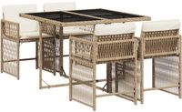 vidaXL 5-delige tuinset met kussens, beige, polyrotan