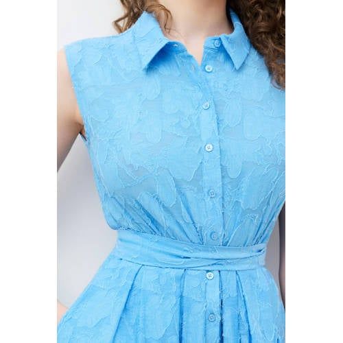 Caroll katoenen blousejurk met ceintuur - blauw