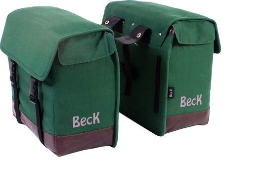 BECK Natural Dubbele fietstas 38L Groen Canvas - Elektrische Fiets/Stadsfiets
