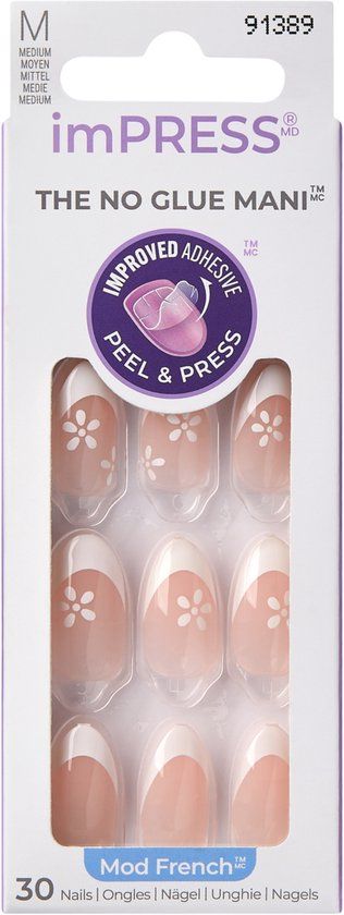 Kiss imPRESS Amandel Nagels - Modern Franse Fearless Kiss - Zelfklevend, M