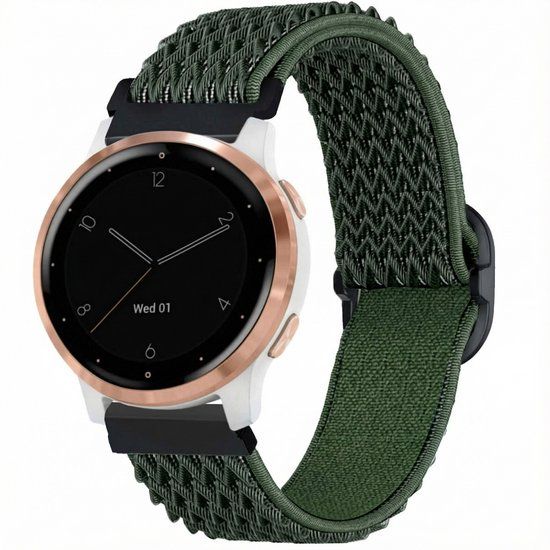 iMoshion Elastisch nylon 18 mm bandje - Donkergroen - Geschikt voor Garmin Vivoactive 4s / 3s - Venu 2s - Vivomove 3s - Fossil Gen 6 / 5e