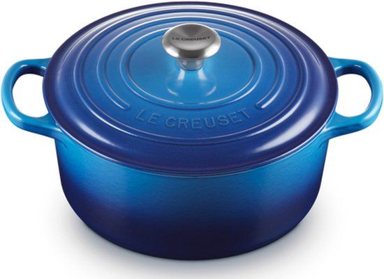 Le Creuset Braadpan Signature Azure 22 cm / 3,3 Liter - Gietijzer - Rond - Met deksel