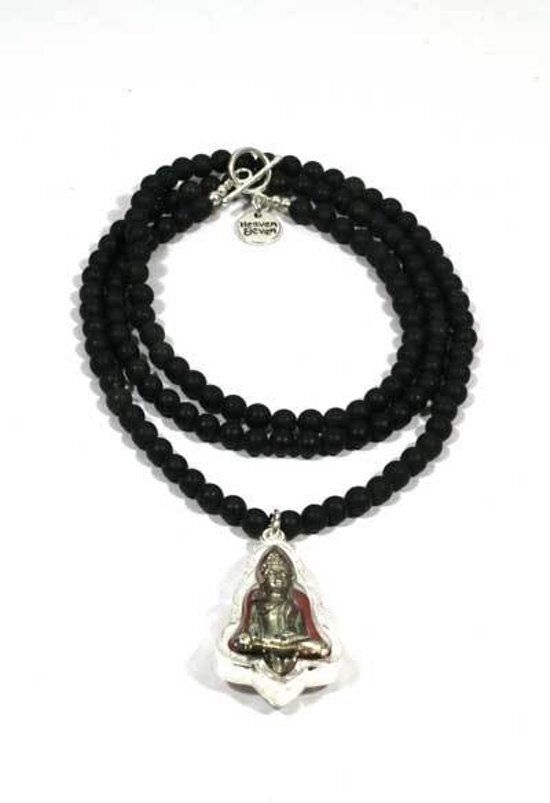 Heaven Eleven - dames ketting - Onyx met buddha in glas