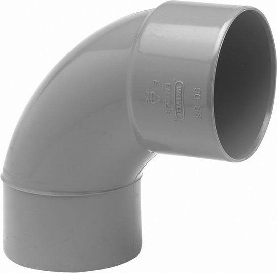 Merkloos PVC bocht 90gr 1 x mof / 1 x spie 50mm Grijs