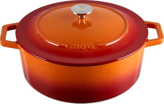 MOA Gietijzeren Braadpan - 5,7L Stoofpot - Oranje - Ø 26cm