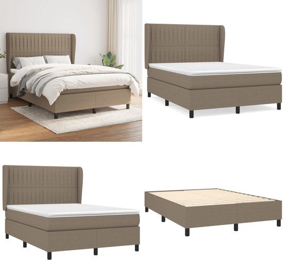 vidaXL Boxspring met matras stof taupe 140x200 cm