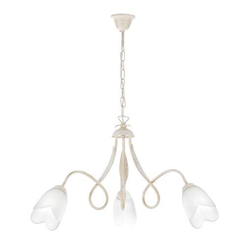 ONLI Kroonluchter 3 lampen metaal ivoor, goudkleurig, kristallen, gesatineerd, amber