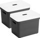 Sunware Opbergboxen met transparante deksel - 2x stuks - kastmanden - zwart - 18 liter - kunststof - 35 x 25 x 24 cm