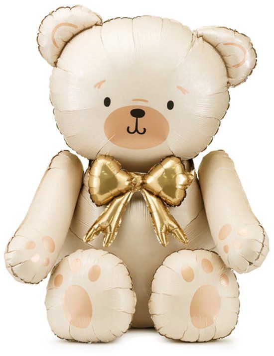 Party Deco Staande Folieballon Teddybeer Creme Goud (75x84cm)