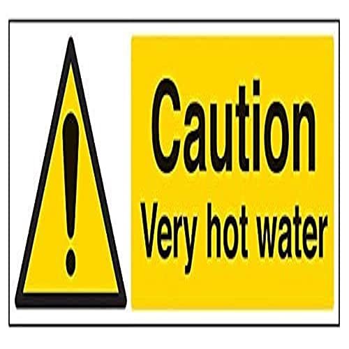 V Safety VSafety 62013BJ-S "Voorzichtigheid zeer warm water" Waarschuwing Temperatuur Sign, Zelfklevend, Landschap, 450 mm x 150 mm, Zwart/Geel