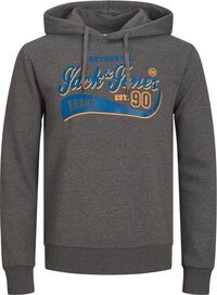 JACK & JONES Logo sweat hood regular fit - heren hoodie katoenmengsel met capuchon - donkergrijs melange - Maat: M