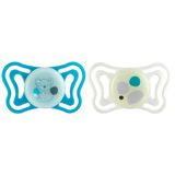 Chicco PhysioForma Light Lumi fopspeen gloeit in het donker, 16-36 maanden, siliconen speen, bevordert de juiste mondontwikkeling, 2 stuks, neutraal