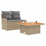 vidaXL Tuin Armleuning Sofa met Opklapbare Tafel 2 Stuk PE Riet