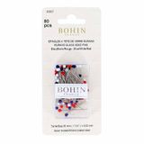 Bohin - Bohin Blauw/Rood/Wit (30x0.60mm) Glazen Hoofd Spelden - 80 Stukken