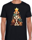 Bellatio Decorations Kerst T-shirt voor heren - kerstboom van hondjes - zwart - kersthondjes - Kerstmis M