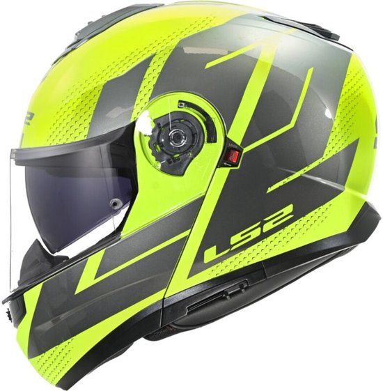 LS2 FF908 Strobe II Code H-Vis Geel Grijs 06 Systeemhelm - Maat XS