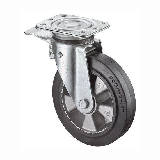 BS Rollen Zwenkwiel Zwaarlast 125 mm 220 kg Zwart Rubber Aluminium Staal