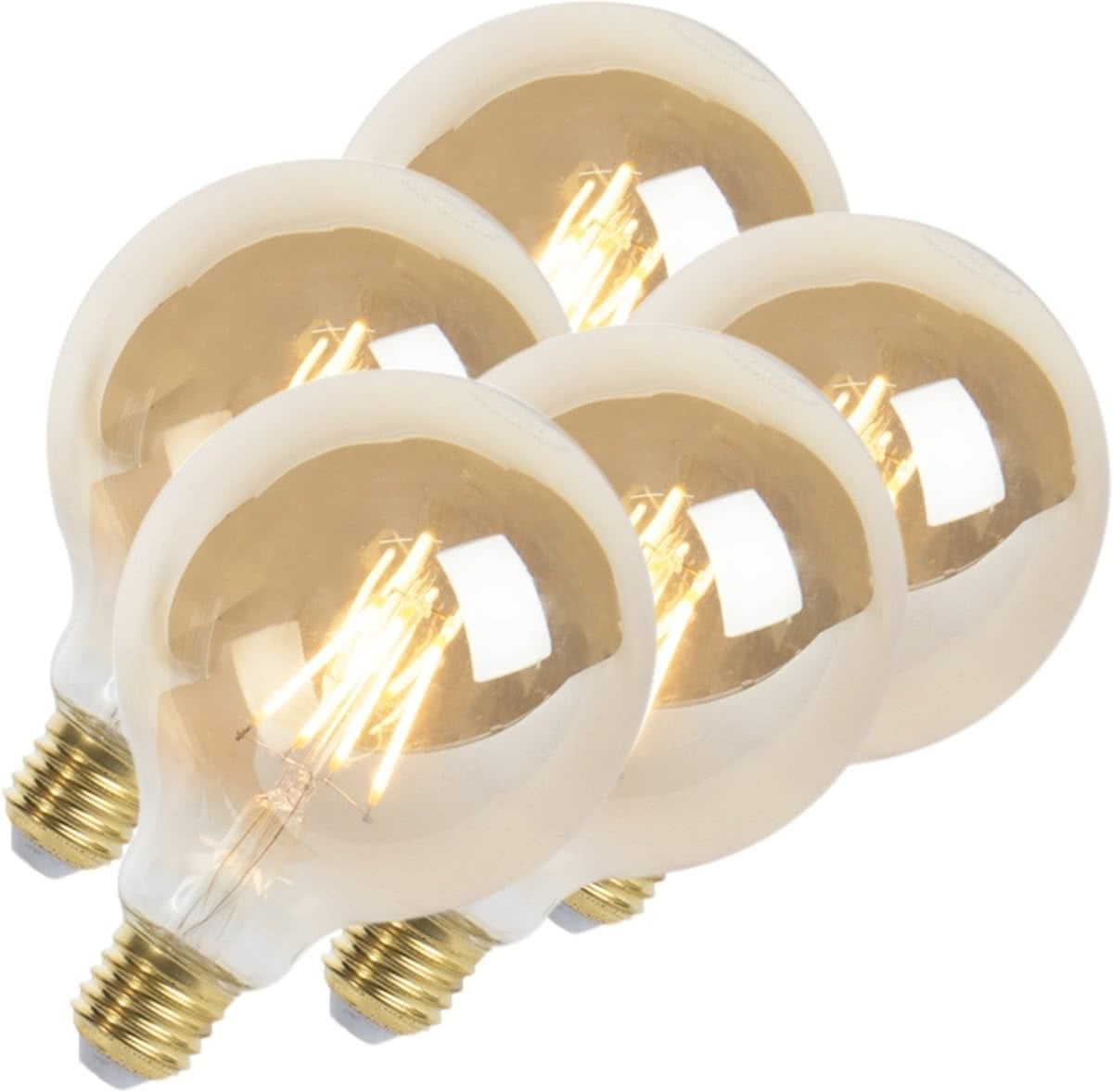 LUEDD Set van 5 LED Goldline filament lamp E27 5W 360lm G95 dimbaar