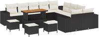 vidaXL Tuinbank Set Zwart/Crèmewit Poly Rattan