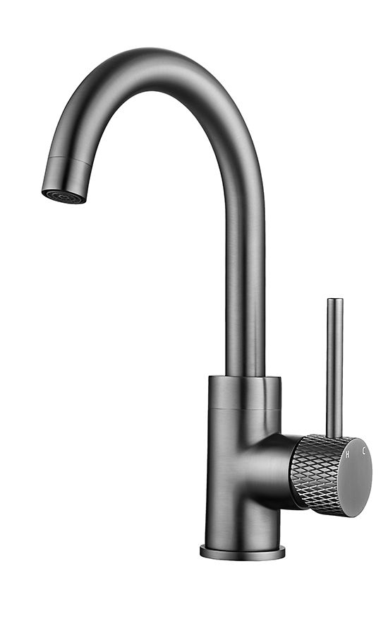 Wiesbaden Ribbd wastafelmengkraan draaibare uitloop 29cm gunmetal