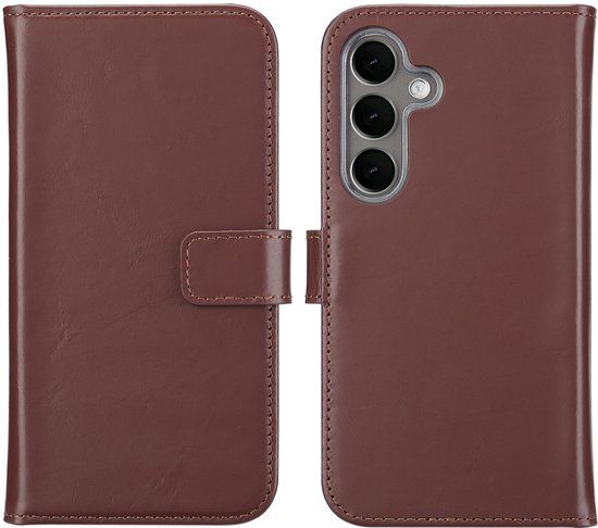 Selencia Echt Leren Bookcase voor de Samsung Galaxy S25 Plus - Donkerbruin
