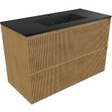 Saniclass Ensemble de meubles de salle de bain - 100x45x62cm - Lavabo en céramique Vygo noir - chêne mat naturel