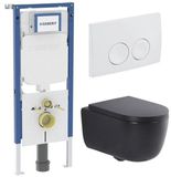 Geberit QeramiQ Dely Swirl Toiletset - 36.5x53cm - Geberit UP720 Duofix Sigma inbouwreservoir - 35mm zitting - witte Delta bedieningsplaat - ronde knoppen - mat zwart